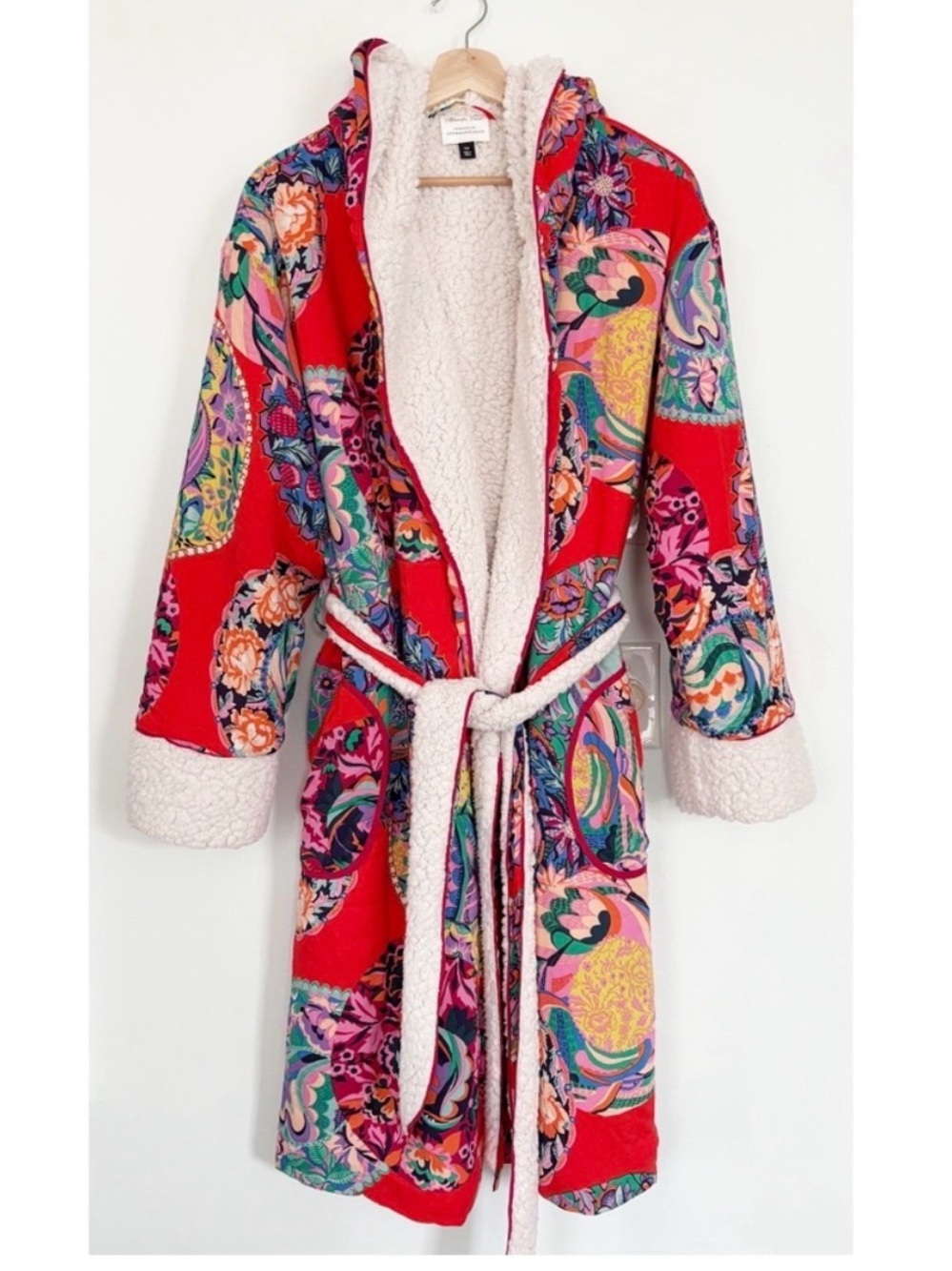 Alexandra Farmer for Anthropologie Multicolor Printed Robe with Sherpa Lining